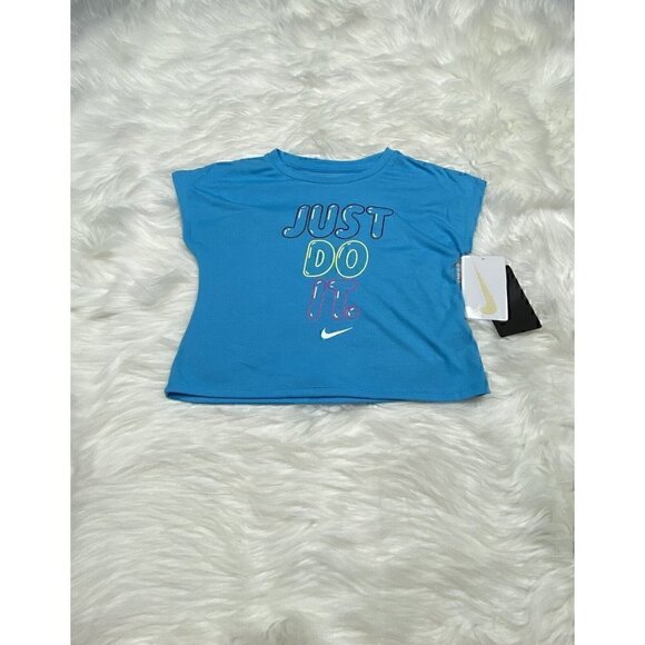 NEW NIKE TEE JUST DO IT Athletic Cut T-Shirt Girls Size 5 Blue Fury - Picture 1 of 7